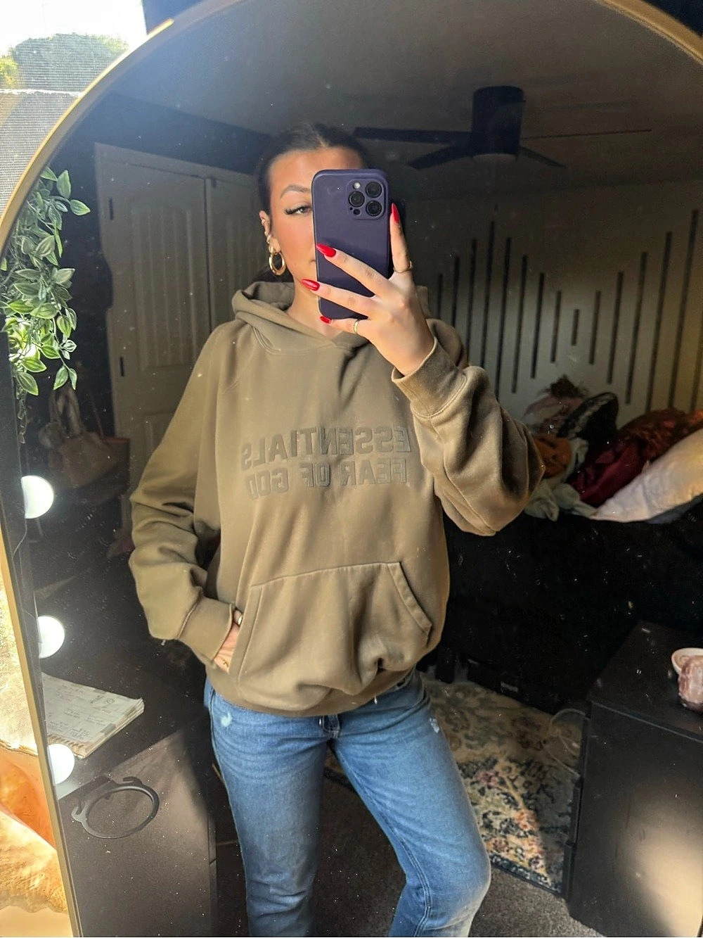 ESSENTIALS Brown Pullover Hoodie